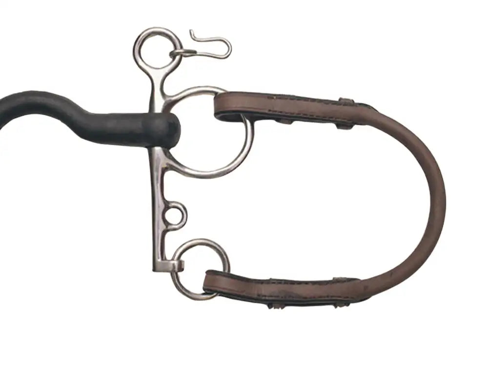 View of the Collegiate Bit Roundings IV attached to a pelham bit on a white background