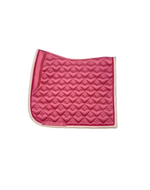 Side view of the pink PS of Sweden Heart Dressage Saddle Pad on a white background