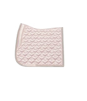 Side view of the light pink PS of Sweden Heart Dressage Saddle Pad on a white background
