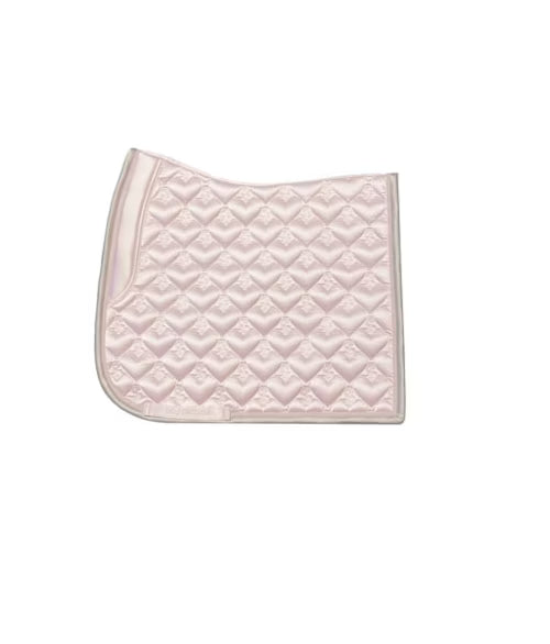 Side view of the light pink PS of Sweden Heart Dressage Saddle Pad on a white background