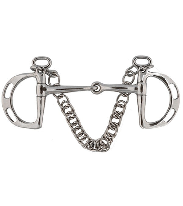 Metal horse bridle bit on a white background