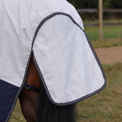 Close-up view of the tail flap on the Shires Tempest Original Summer Shield Set in white
