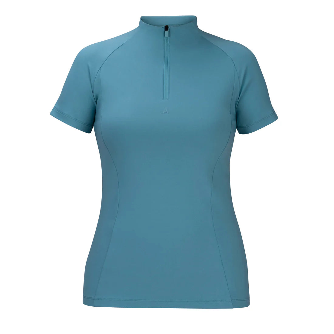 Front view of the teal Aubrion Young Rider React Short Sleeve Base Layer on a white background