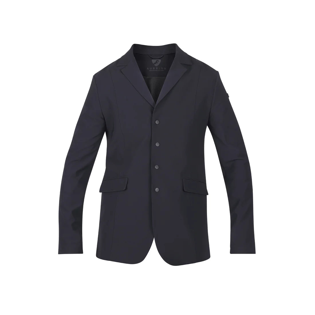 Front view of the black Aubrion Men's Optima MX Show Coat on a white background