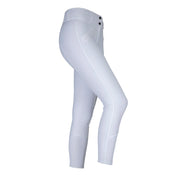 Side view of the white Aubrion Optima GX Breeches on a white background