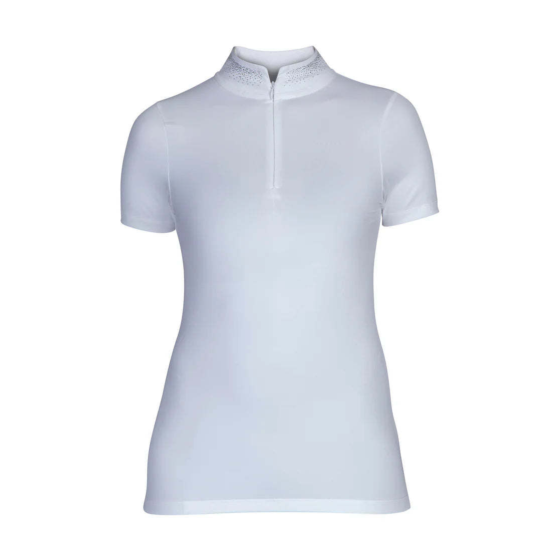 Front view of the white Aubrion Optima GX Show Shirt on a white background