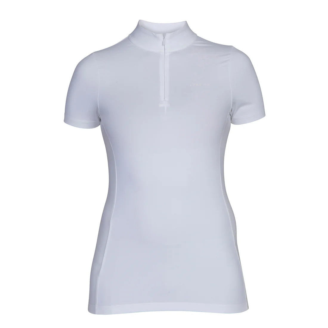 Front view of the white Aubrion Optima PX Show Shirt on a white background