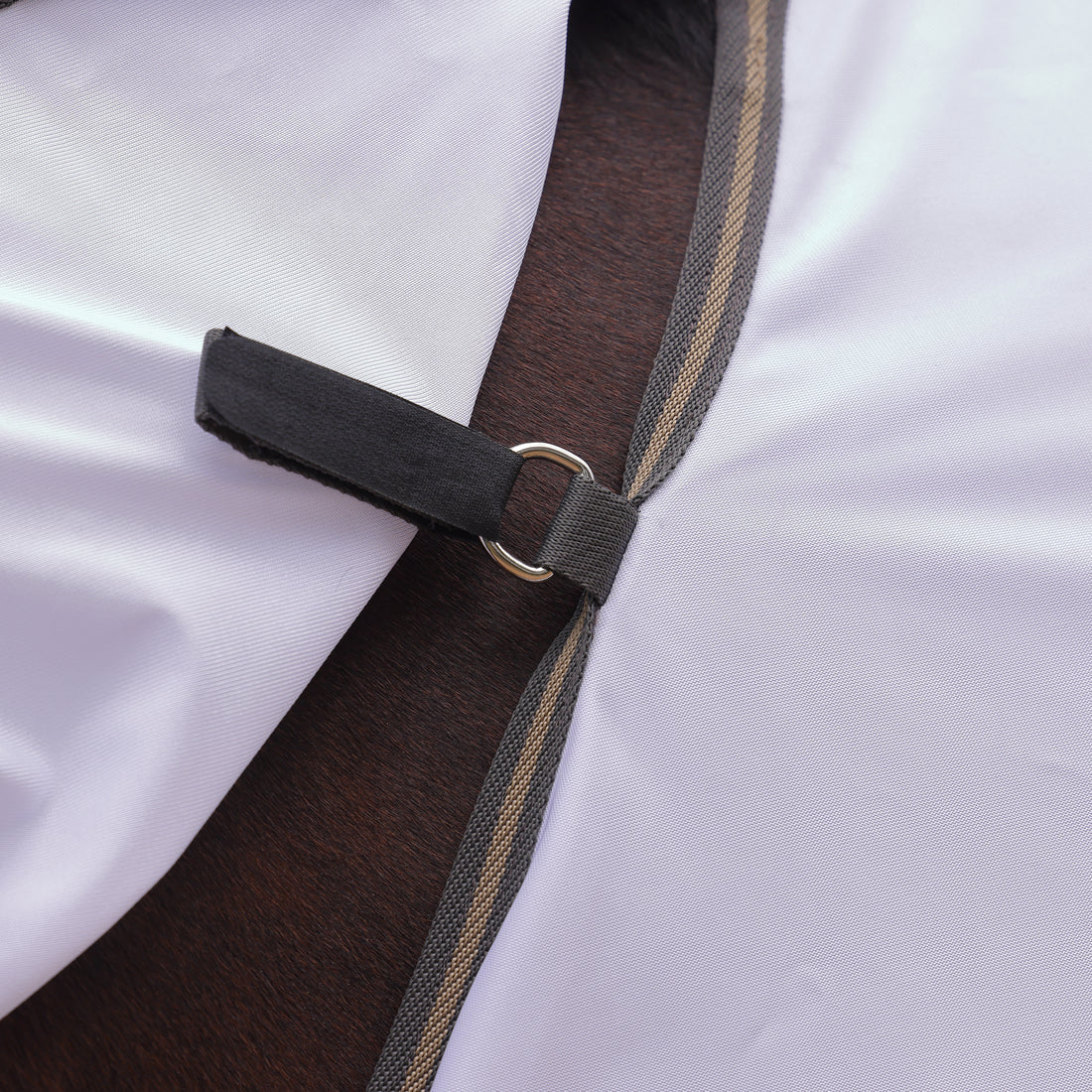 Close-up view of the Shires Tempest Original Fly Neck Cover in white