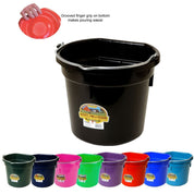 View of assorted colors of the 20 qt Little Giant Duraflex Flat Back Bucket on a white background