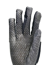 Close-up of the palm-side of a Correct Connect Oil-Tac Copper Tech Leather Premium Riding Glove in black on a white background
