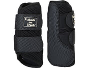 Side-by-side front and back views of the Back On Track 3D Mesh Brushing Boots on a white background