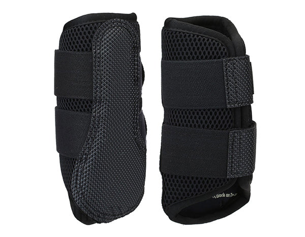 Side-by-side front and back views of the Back On Track 3D Mesh Brushing Boots on a white background
