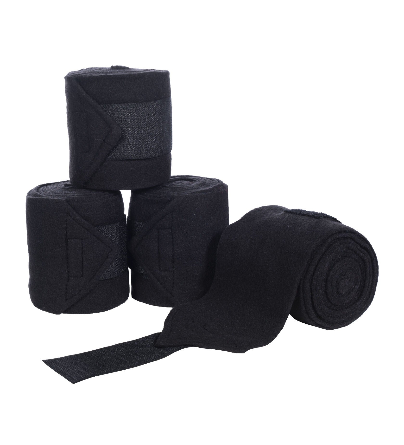 View of a set of black HKM Polo Wraps on a white background