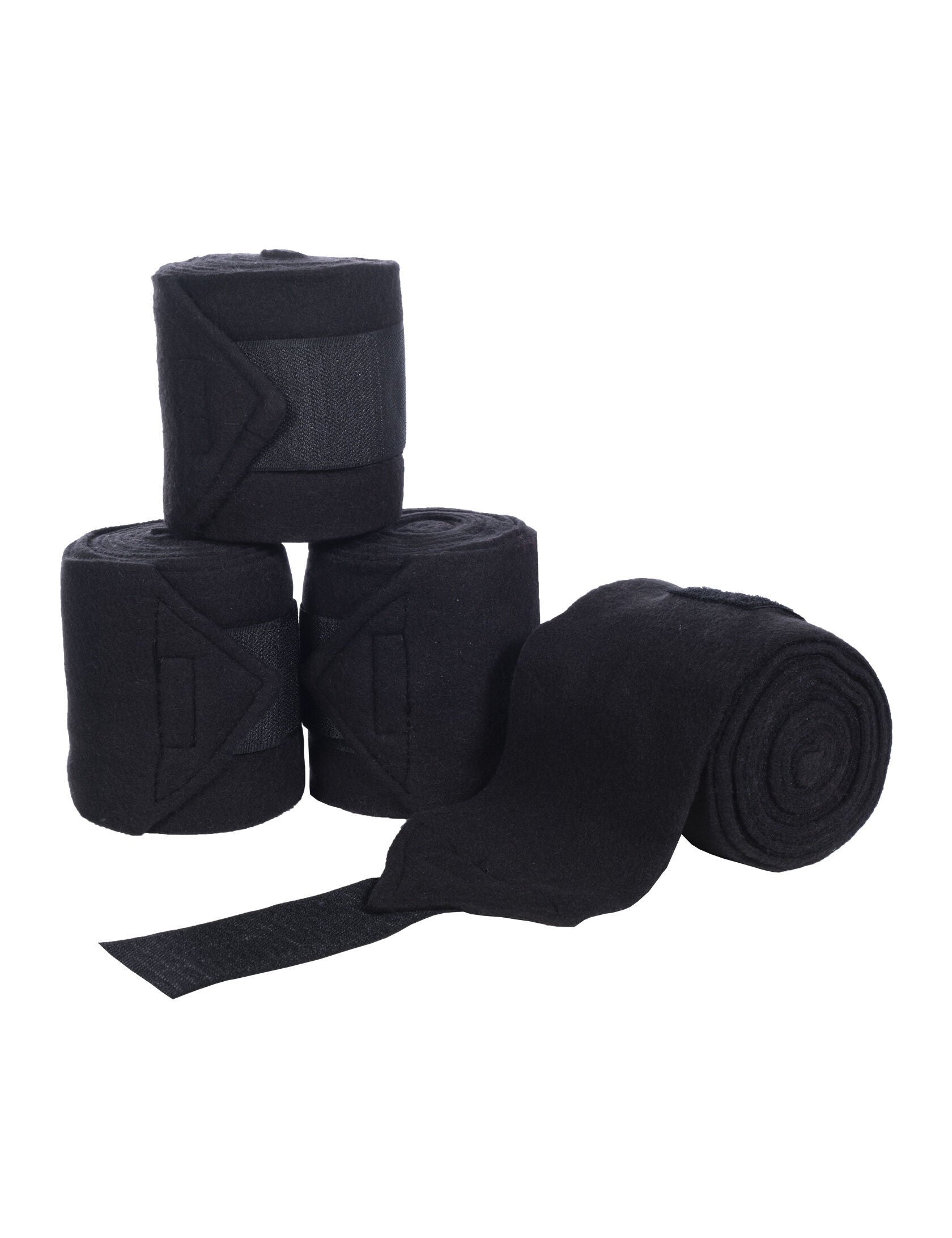 View of a set of black HKM Polo Wraps on a white background