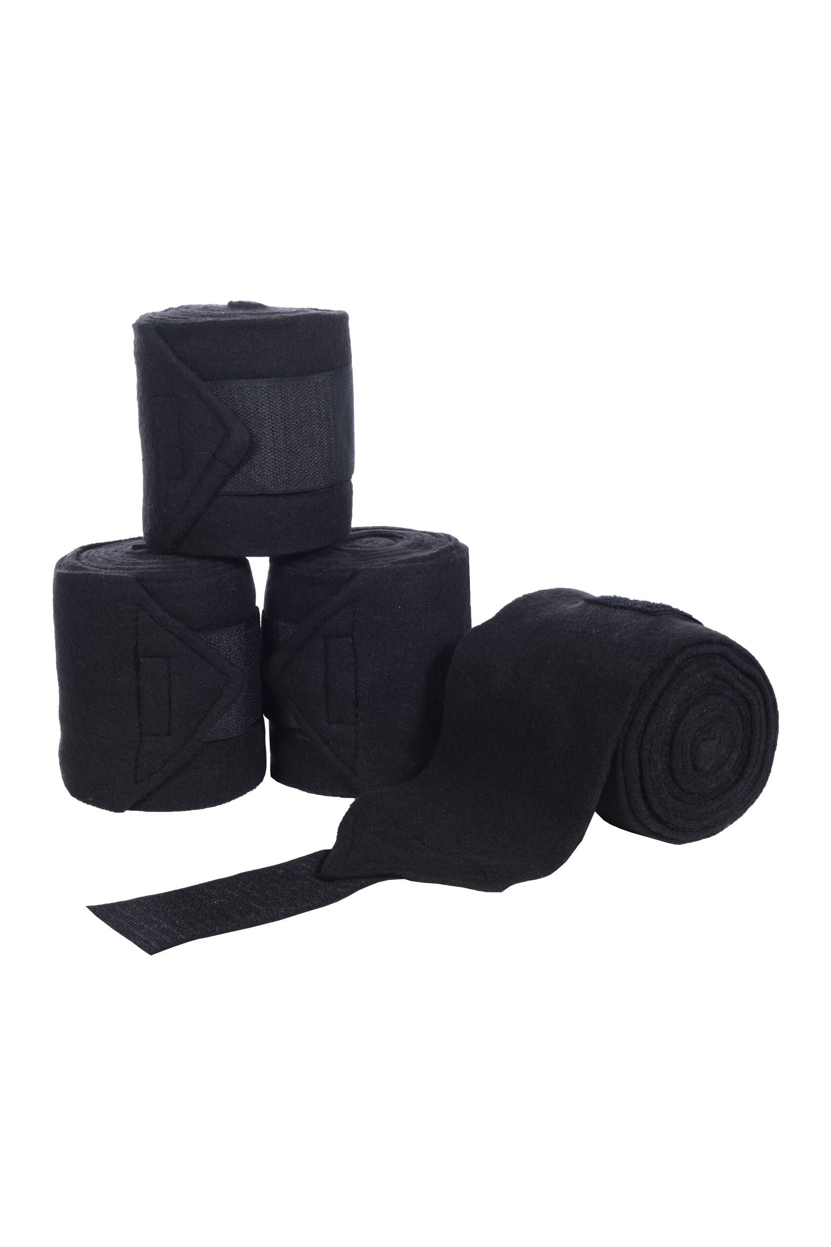 View of a set of black HKM Polo Wraps on a white background