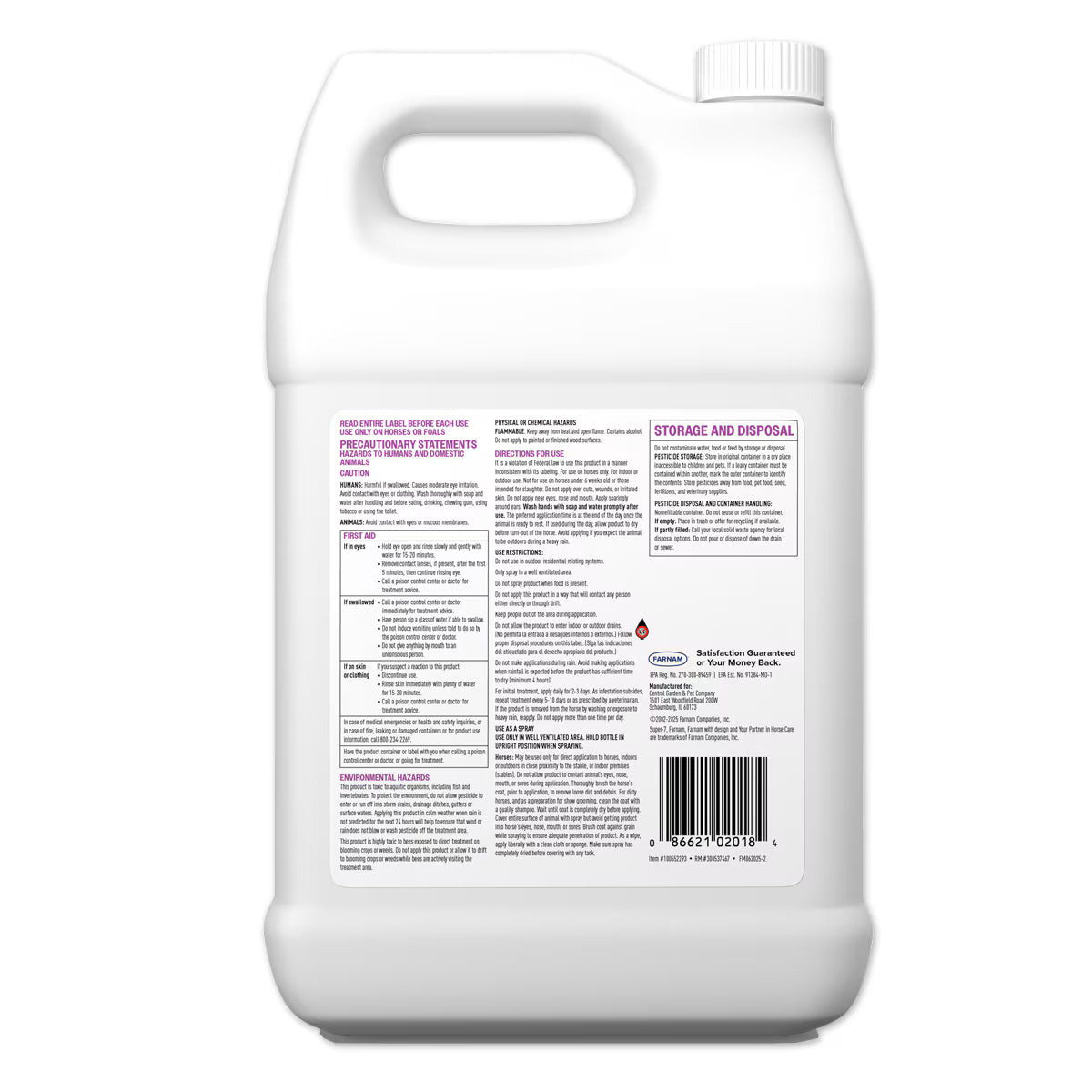 Back view of a 1 gallon jug of Farnam Super-7 Repellent Spray on a white background