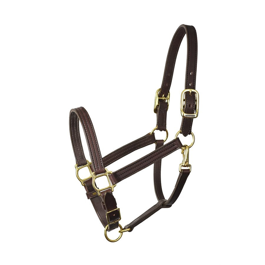 Angled side view of the Perri's Turnout Halter in Havana