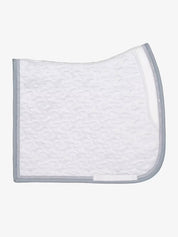 Side view of the white PS of Sweden Crystal Satin Dressage Saddle Pad on a white background