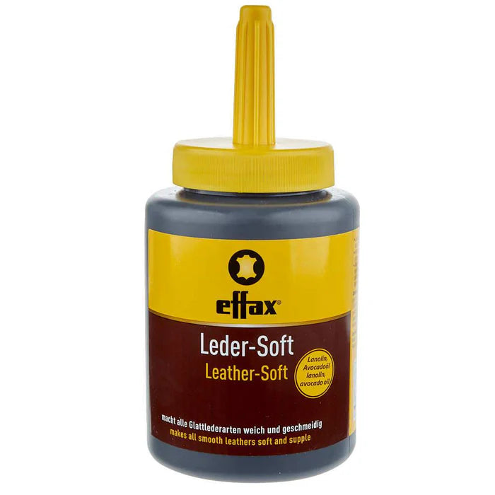 Front view of a jar of Effax Leather-Soft on a white background