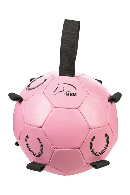 Front view of the rose HKM Fun Ball Horse Toy on a white background