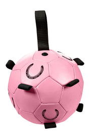 Back view of the rose HKM Fun Ball Horse Toy on a white background