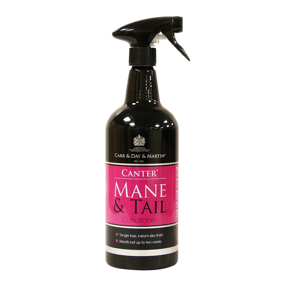 Front view of a 1 liter spray bottle of Carr & Day & Martin Canter Mane and Tail Conditioner on a white background