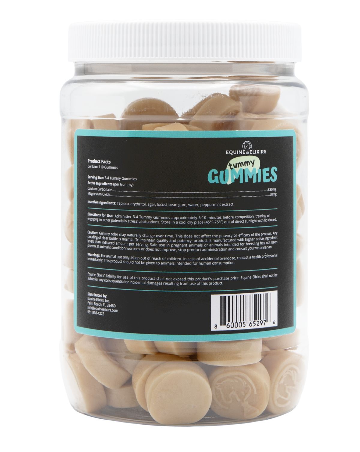 Back view of the Peppermint Equine Elixirs Tummy Gummies on a white background