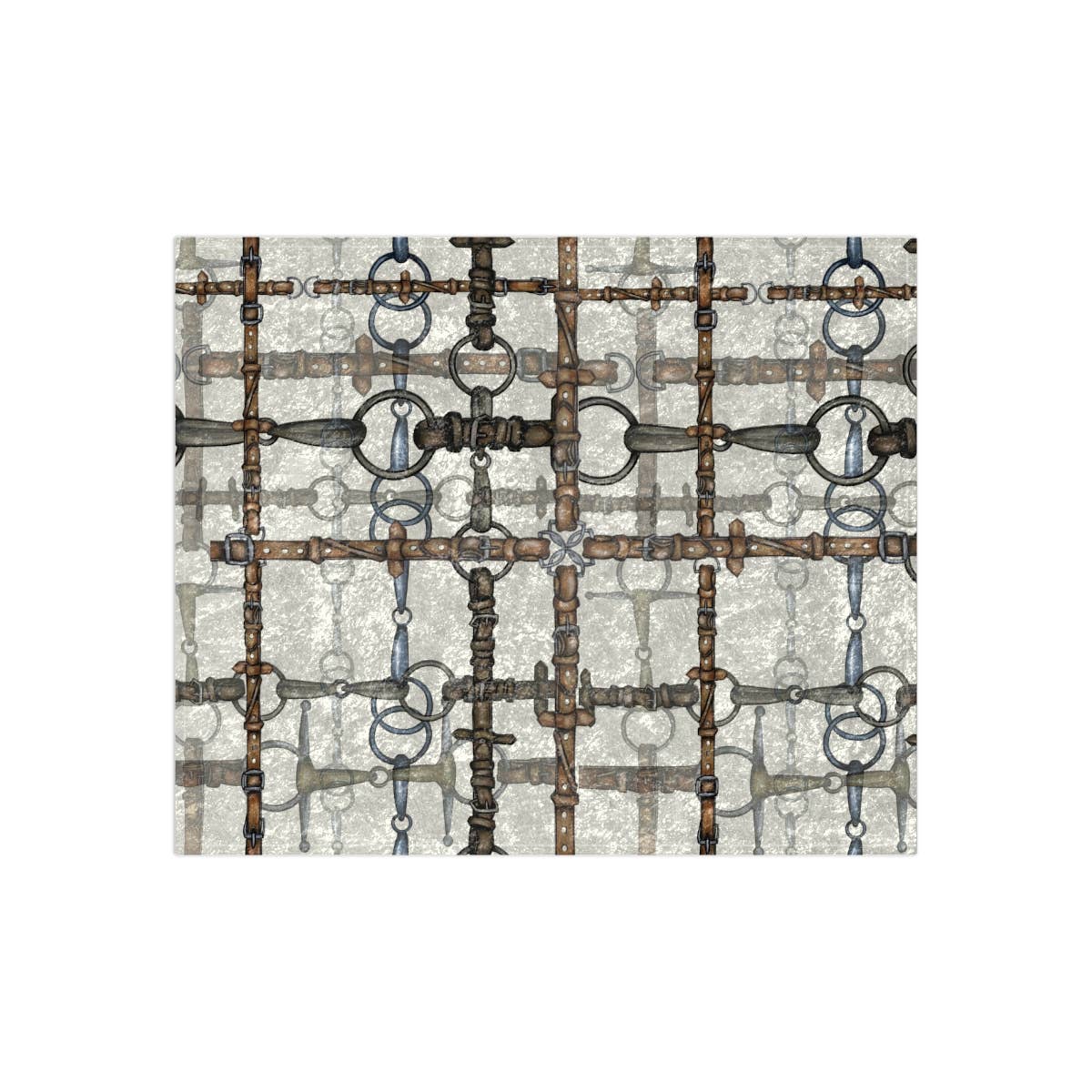 Full view of the All Designs Equine Ivory Bit Plaid Equestrian Crushed Velvet Throw on a white background