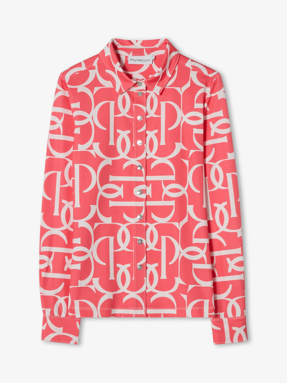 Front view of the Pink Guava PS of Sweden Valerie Printed Long Sleeve Shirt on a white background