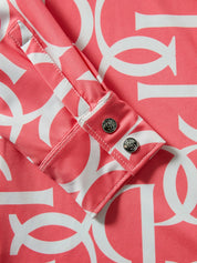 Close-up front view of the sleeve cuff and buttons on the Pink Guava PS of Sweden Valerie Printed Long Sleeve Shirt