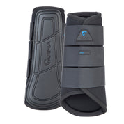 Shires Equestrian ARMA NX-MAX brushing boots in black, pair shown with protective outer shell and wraparound straps