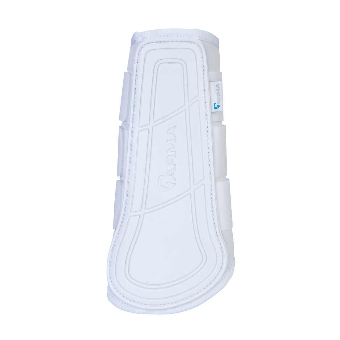Shires Equestrian ARMA NX-MAX brushing boot in white showing contoured protective panel