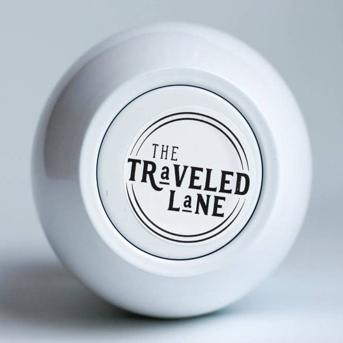 Bottom view of the The Traveled Lane Horse Legs Wine Tumbler on a plain background
