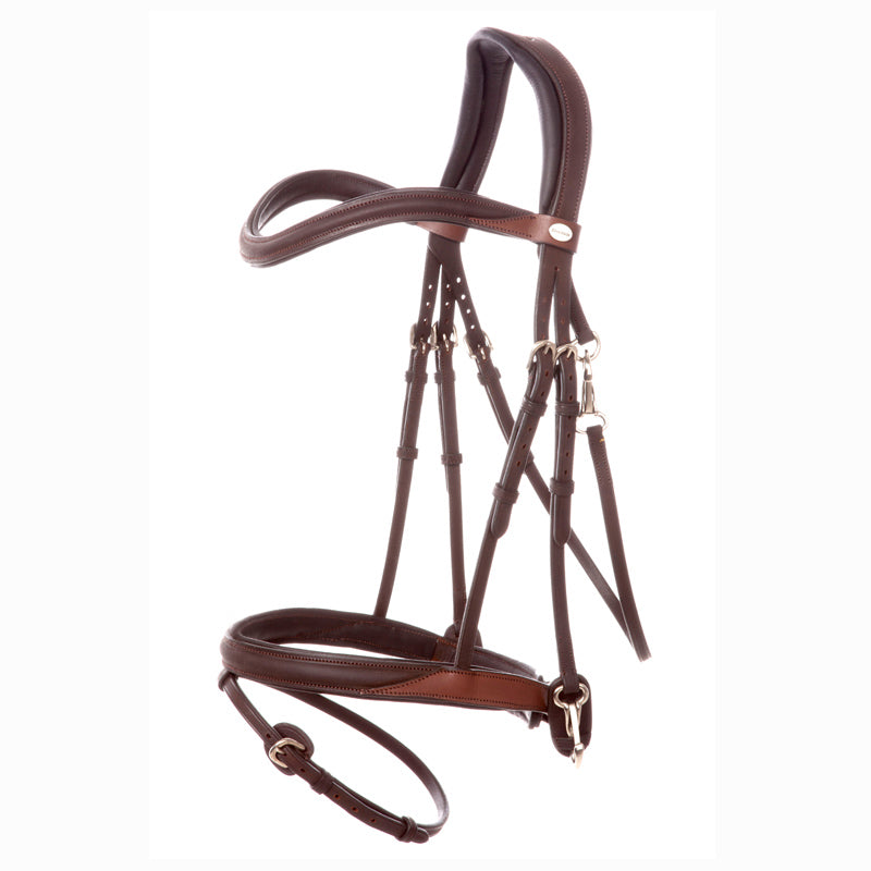 Angled front view of the brown Kavalkade "EveryDay" Bridle on a white background