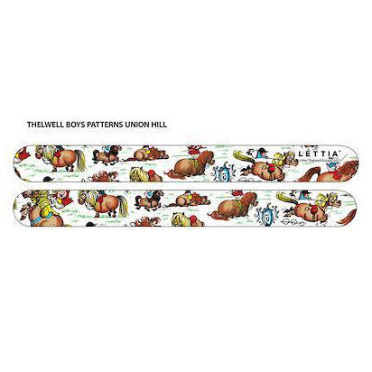 Side-by-side front and back views of the white Boys Lettia Thelwell Nail File on a white background