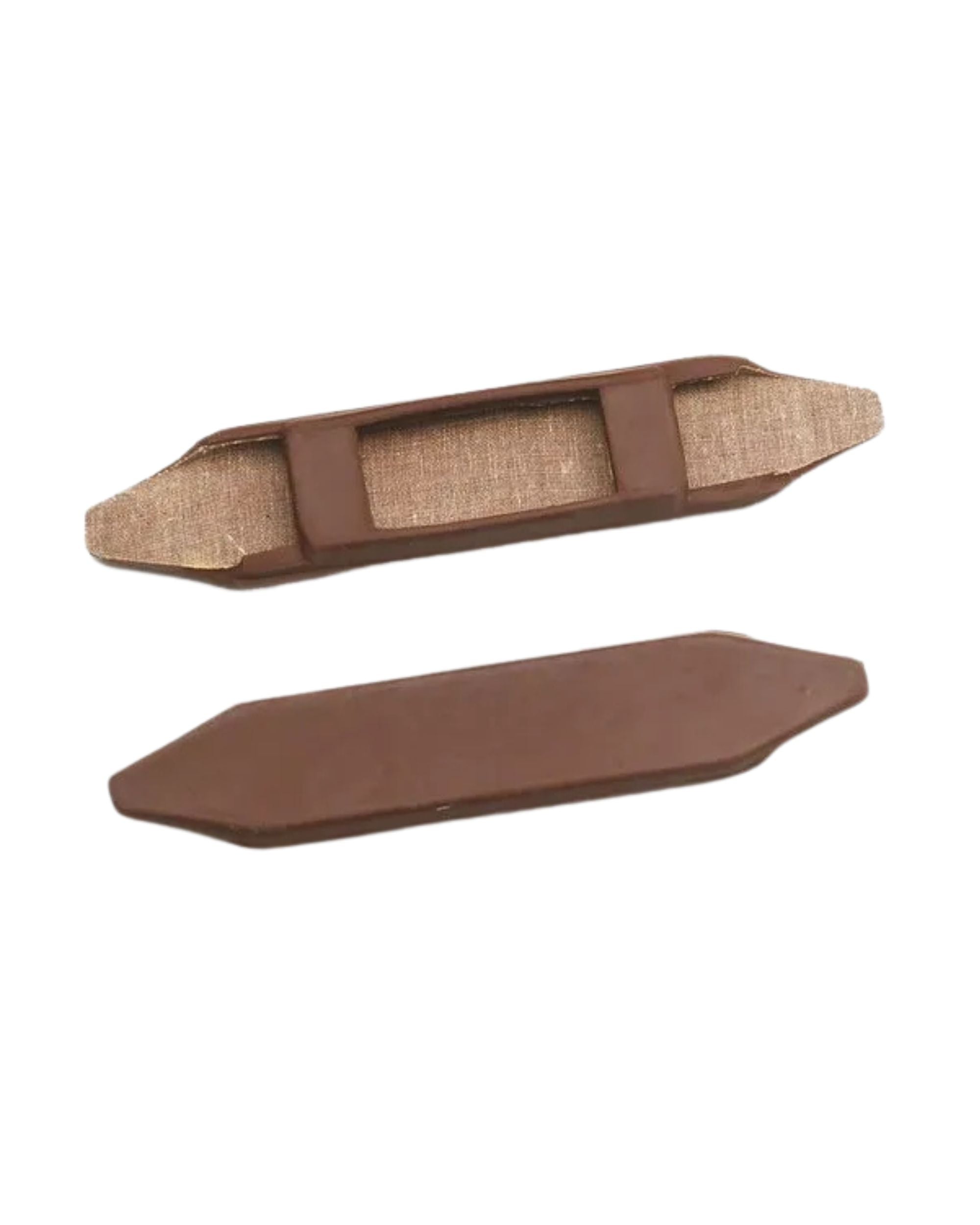 Front and back views of the brown Equi-Essentials Eco-Pure Rubber Curb Chain Guard on a white background