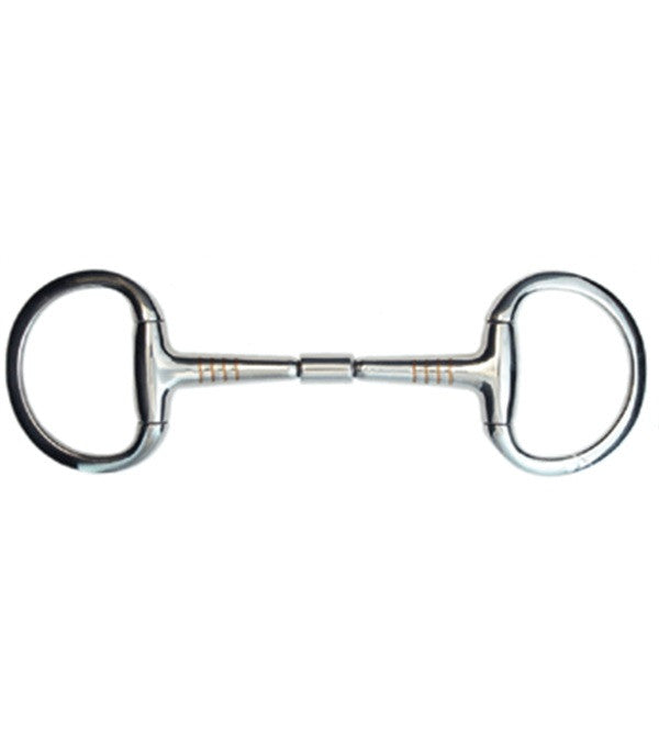 Stainless steel eggbutt snaffle bit with copper inlay mouthpiece and flat oval rings