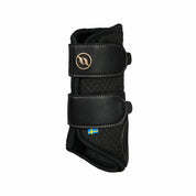 Angled front view of a black Back on Track Deep Nights Brush Boot on a white background
