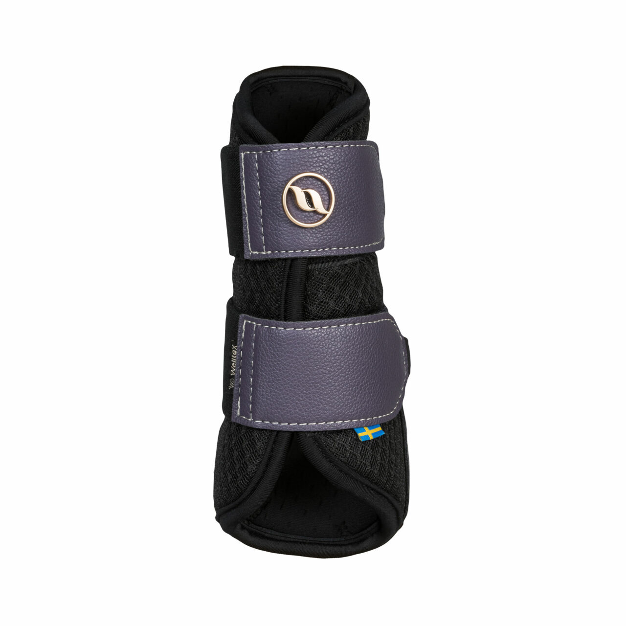 Angled front view of a plum Back on Track Deep Nights Brush Boot on a white background