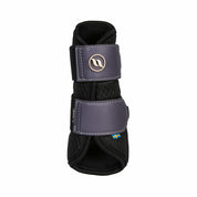 Angled front view of a plum Back on Track Deep Nights Brush Boot on a white background