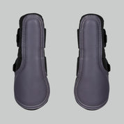 Side-by-side views of the plum Back on Track Deep Nights Brush Boots on a white background