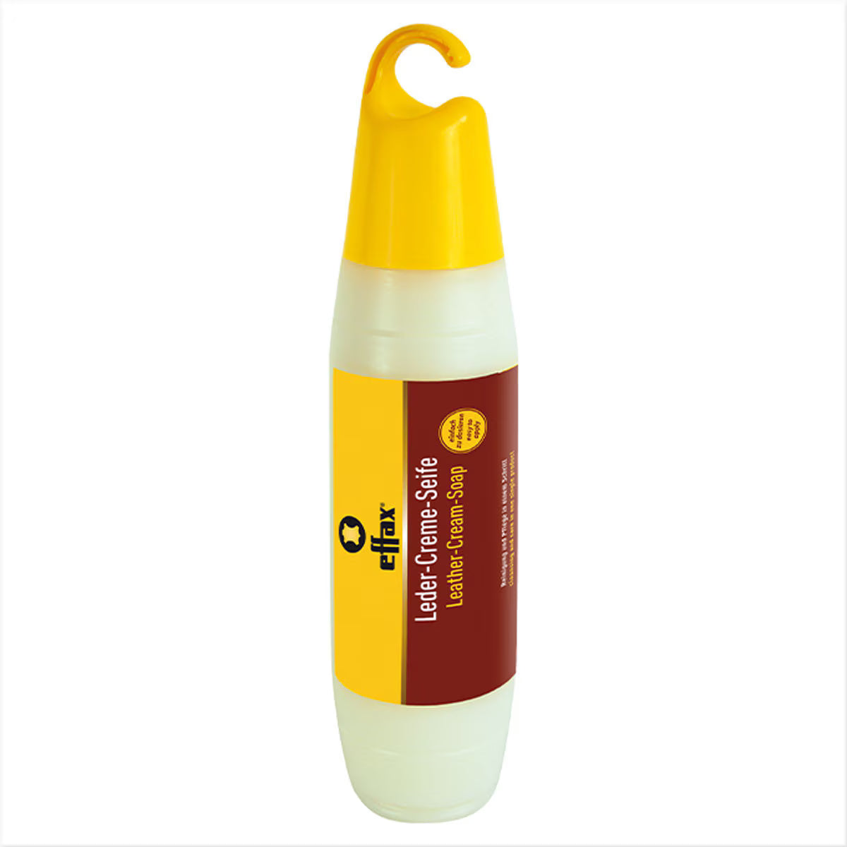 Front view of a bottle of the Effax Leather-Cream-Soap on a white background