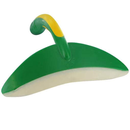 Full view of the green and yellow Effol Orca Sweat Scraper on a white background