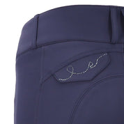 Close-up back view of the Dark Blue Schockemohle Darleen Knee Grip Breeches on a white background