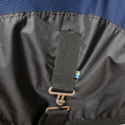 Close-up view of a T-buckle on the navy Back On Track Royal Mesh Sheet Deluxe