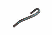 Shires Equestrian large diamante browband in dark brown leather with turquoise rhinestones