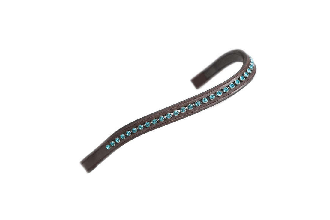 Shires Equestrian large diamante browband in dark brown leather with turquoise rhinestones