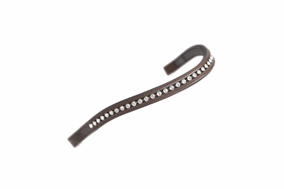 Shires Equestrian large diamante browband in dark brown leather with clear rhinestones