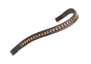 Shires Equestrian large diamante browband in dark brown leather with gold rhinestones