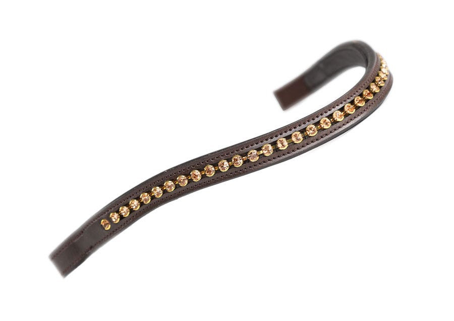 Shires Equestrian large diamante browband in dark brown leather with gold rhinestones